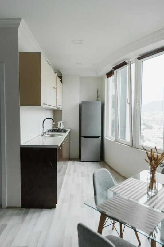 cozinha pequena moderna organizada e funcional com decoração minimalista