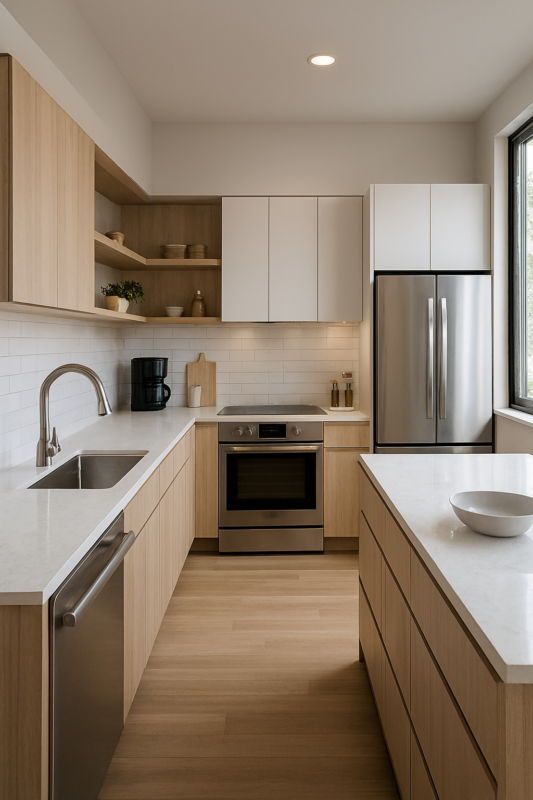 cozinha planejada moderna com armários sob medida