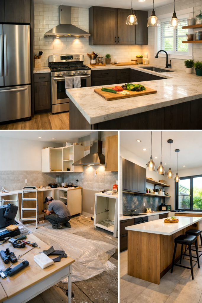 Cozinha moderna bem planejada com triângulo de trabalho funcional