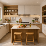 cozinha funcional moderna com bancada organizada e armários planejados