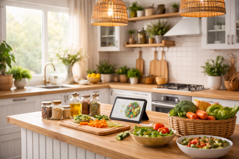 Estilo da Cozinha Influencia na Experiência de Cozinhar, cozinha moderna organizada com ingredientes e bancada preparada para cozinhar