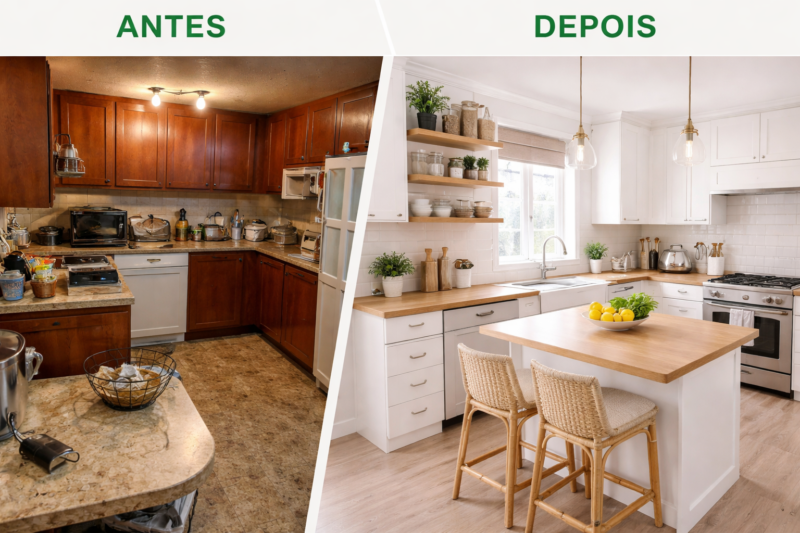 cozinha pequena antes e depois com cores claras que ampliam e iluminam o ambiente cores que fazem a cozinha parecer maior