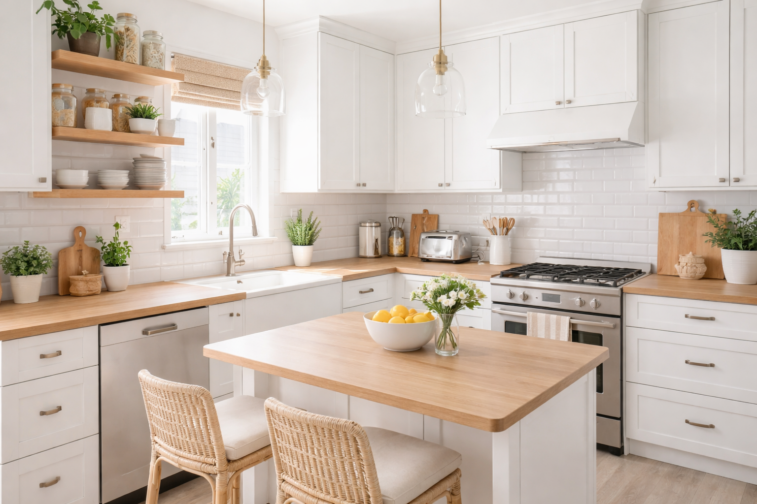 cores que fazem a cozinha parecer maior cozinha pequena clara e iluminada com armários brancos e decoração moderna