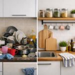 cozinha antes e depois com ideias baratas para melhorar organizacao e decoracao Ideias Baratas para Melhorar Sua Cozinha