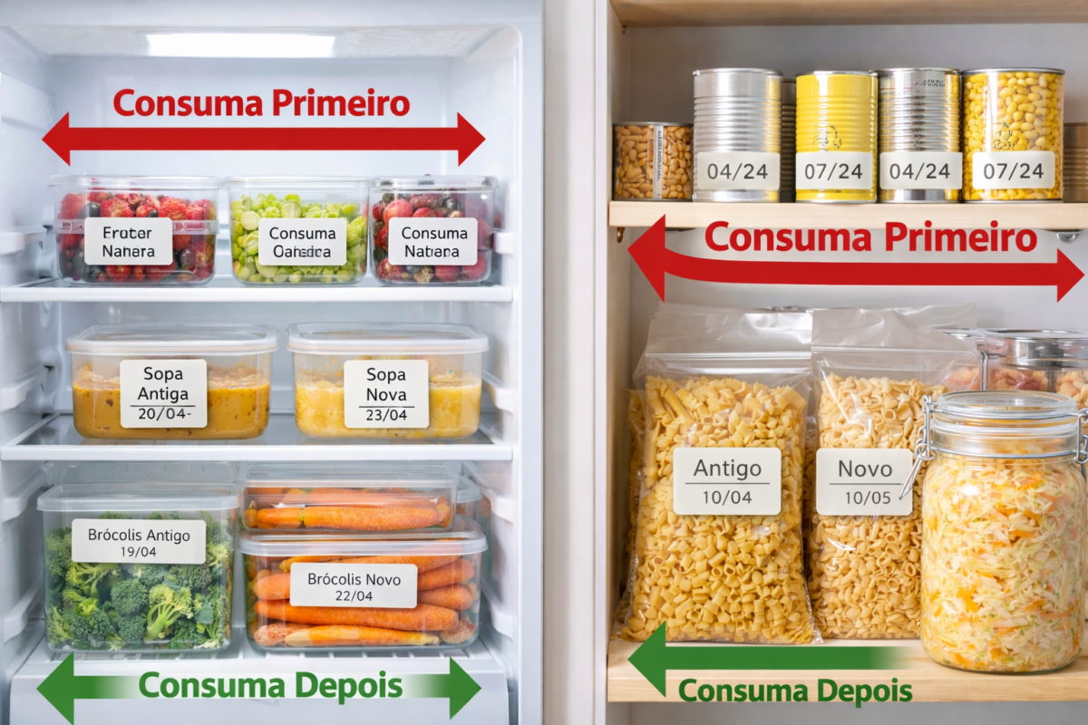 organização da geladeira e despensa usando método fifo consumindo primeiro alimentos mais antigos