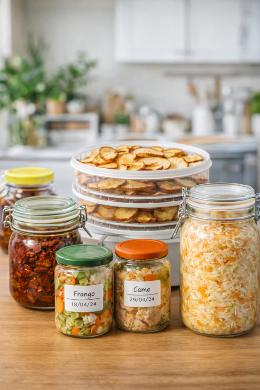 técnicas de conservação caseira com alimentos desidratados conservas e fermentação em potes de vidro