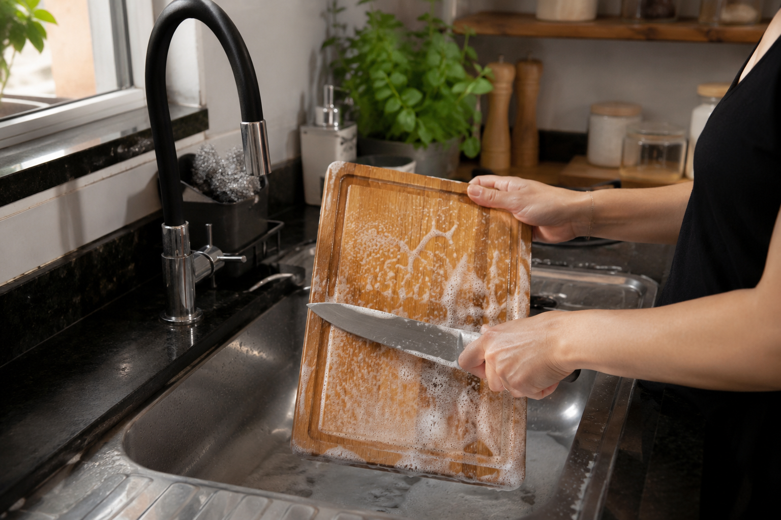 como higienizar utensílios de cozinha na pia com água e sabão