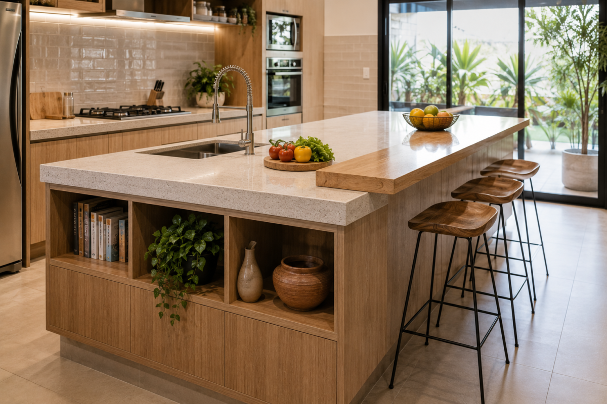  ilha de cozinha com duas alturas de bancada