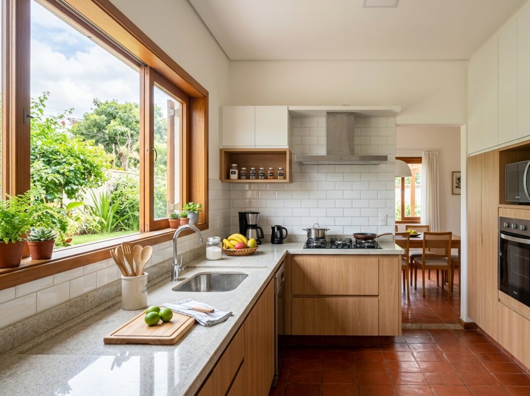 cozinha com azulejo limpo e rejunte bem conservado