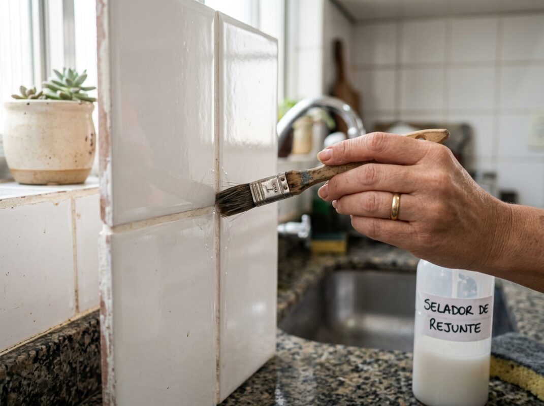 aplicação de impermeabilizante no rejunte da cozinha