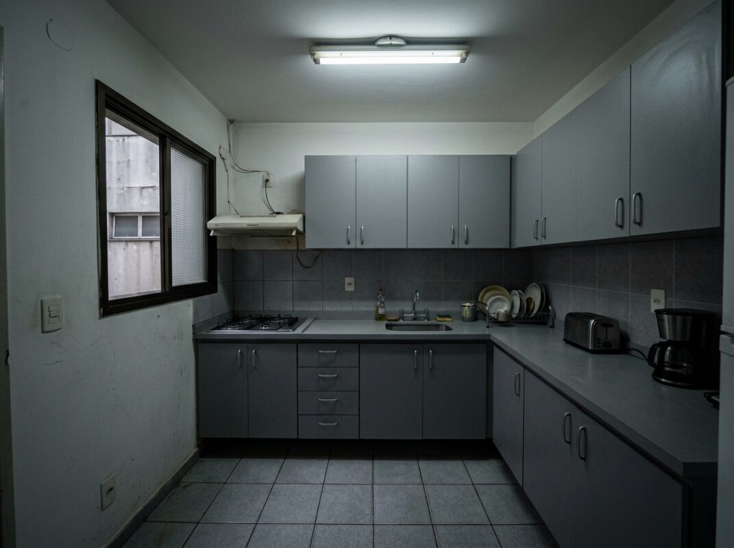 Cozinha cinza em tom único sem contraste de cores
