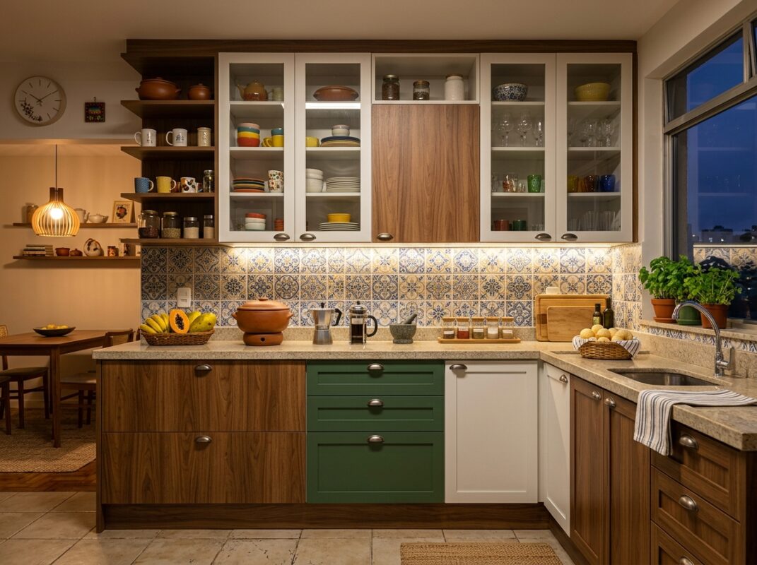 Cozinha modulada com acabamentos alinhados entre diferentes módulos