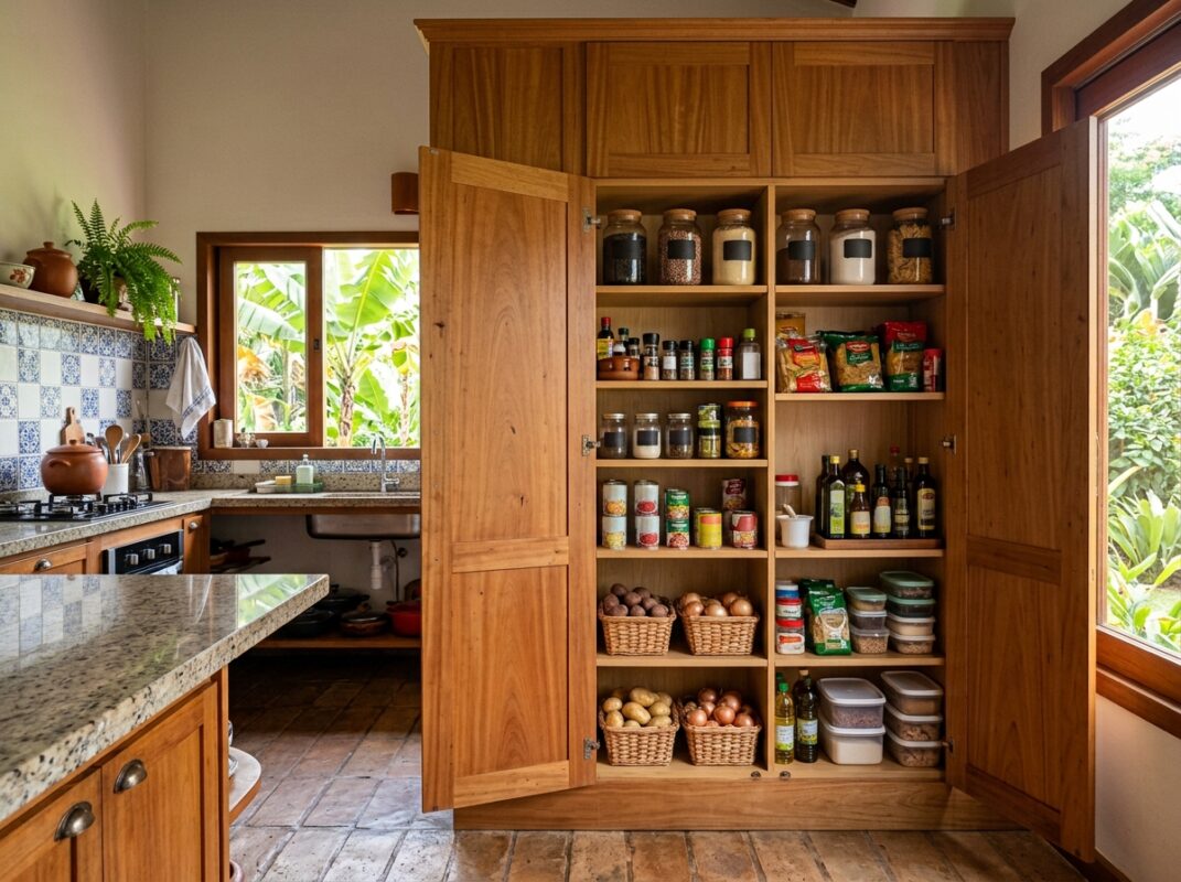 paneleiro alto organizado em cozinha planejada